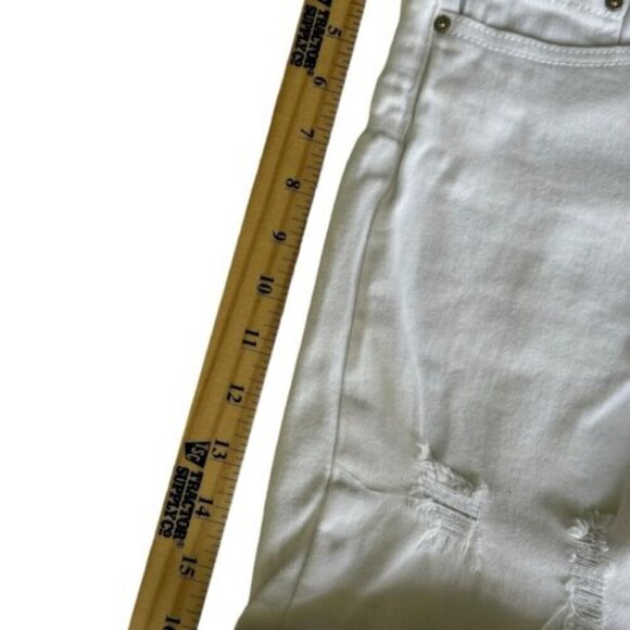Indigo Rein Sz 7 High Rise Short Shorts White Raw Hem Cuffed Stretch Distressed - Picture 2 of 9